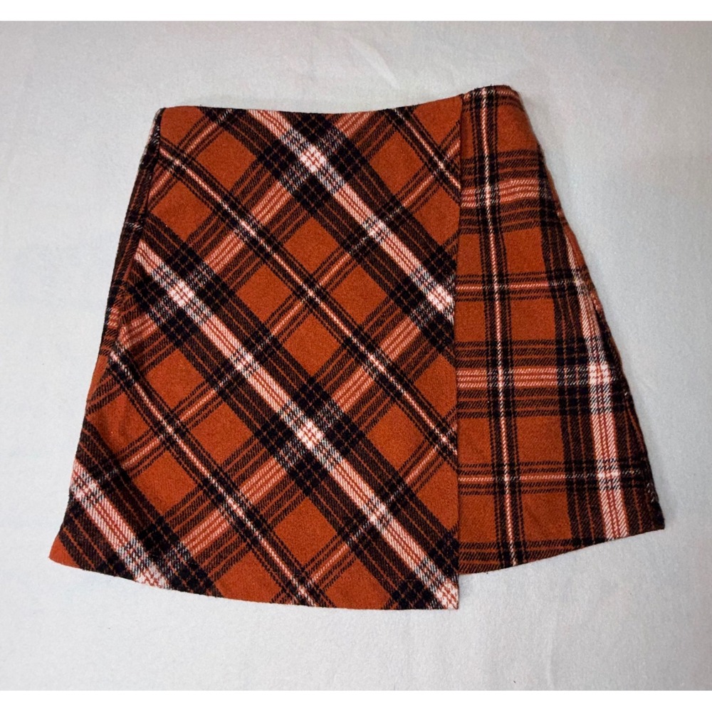 Gb Girls Plaid Skirt Girls 10 Orange Faux Wrap Mini Skirt